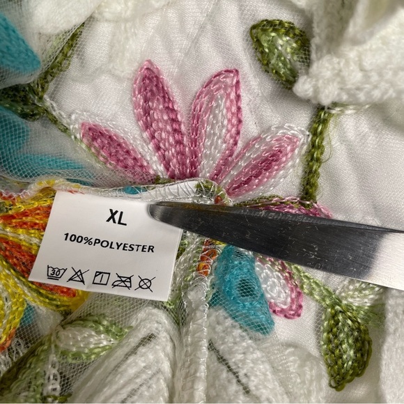 Embroidered Floral Top Size XL Sheer Tulle Background 
Boho Beach Party Garden - Picture 6 of 11